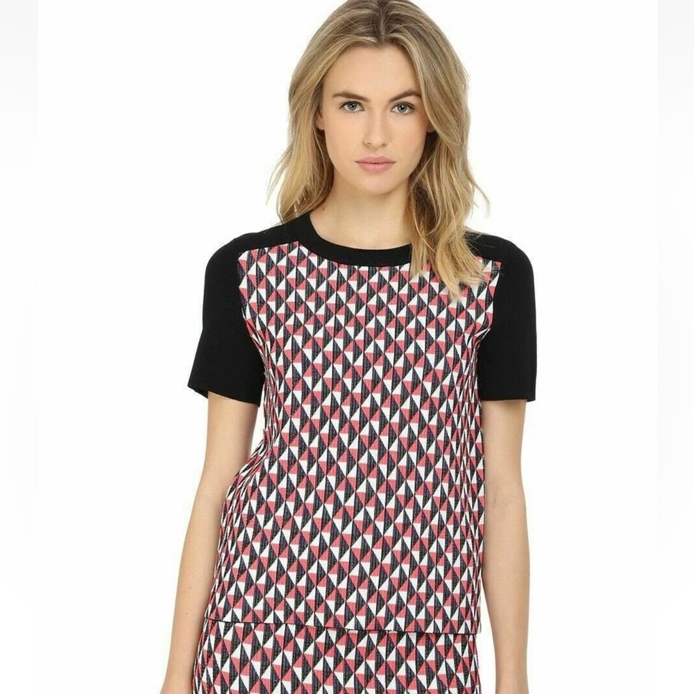 Kate Spade Flying Kites Knit Top Color Block Short Sleeves Geometric Diamond XS